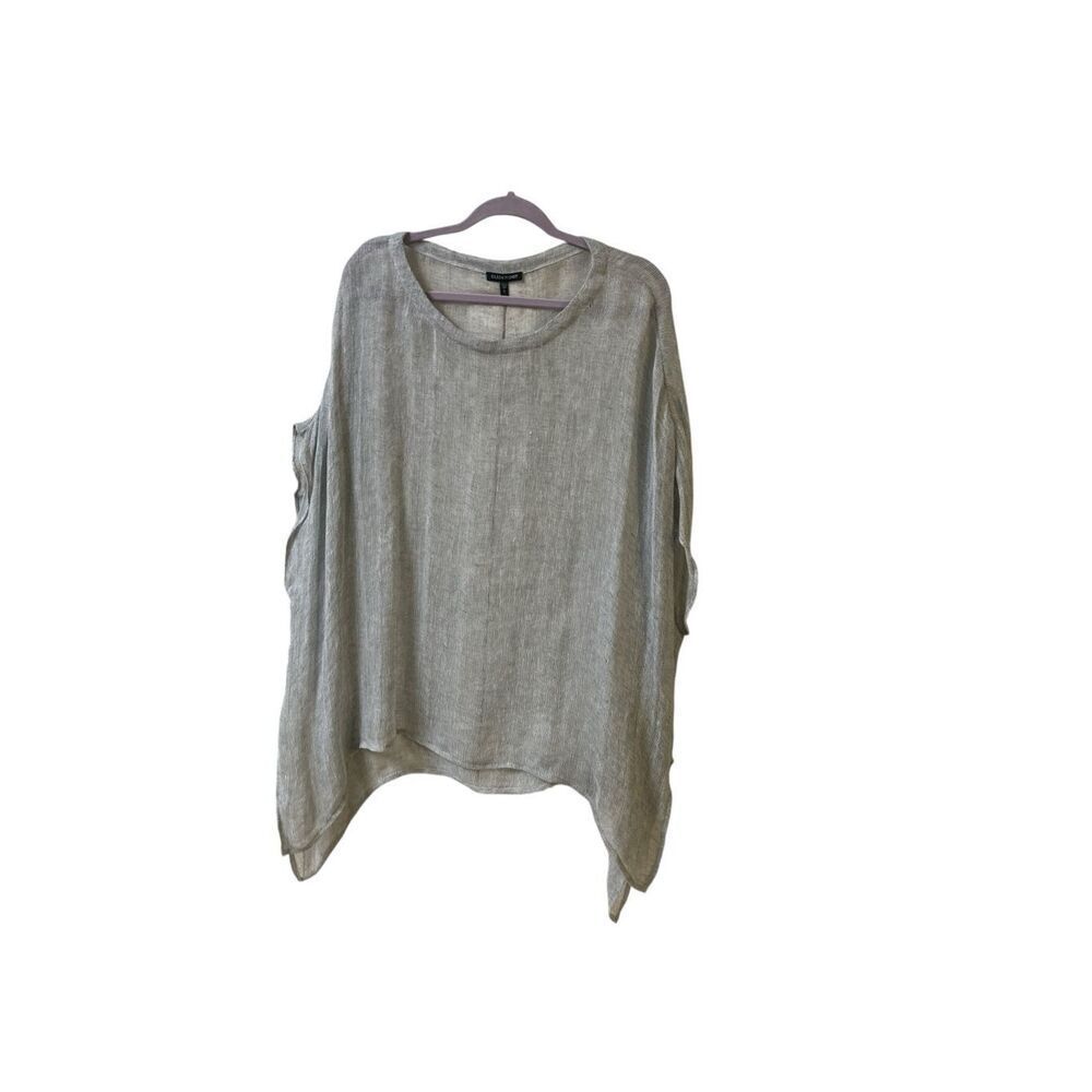 Eileen Fisher open weave pullover linen blend gray sz large